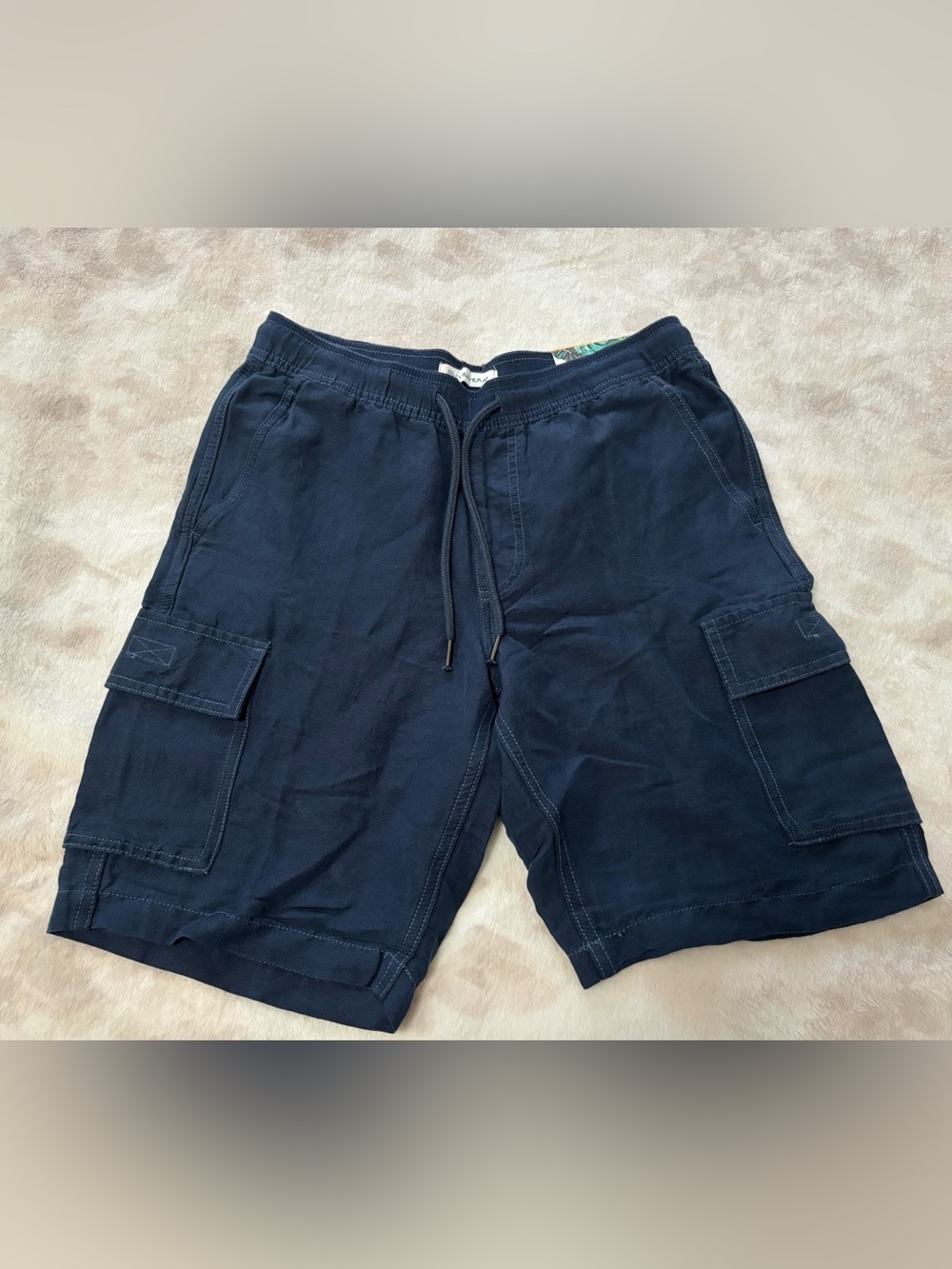 Cubavera Navy Cargo Linen Drawstring Shorts Size S